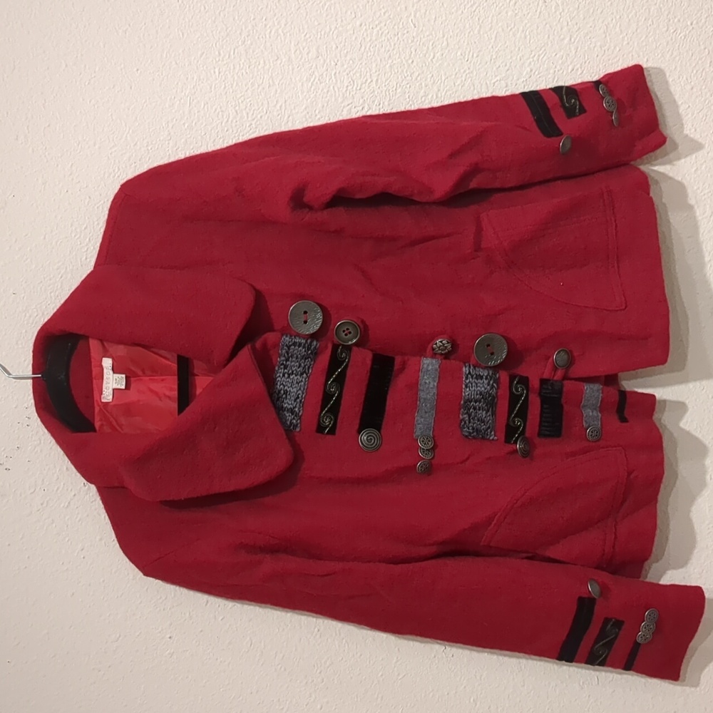 Vintage Carson Red Boiled Wool Jacket Cardigan Size Small
